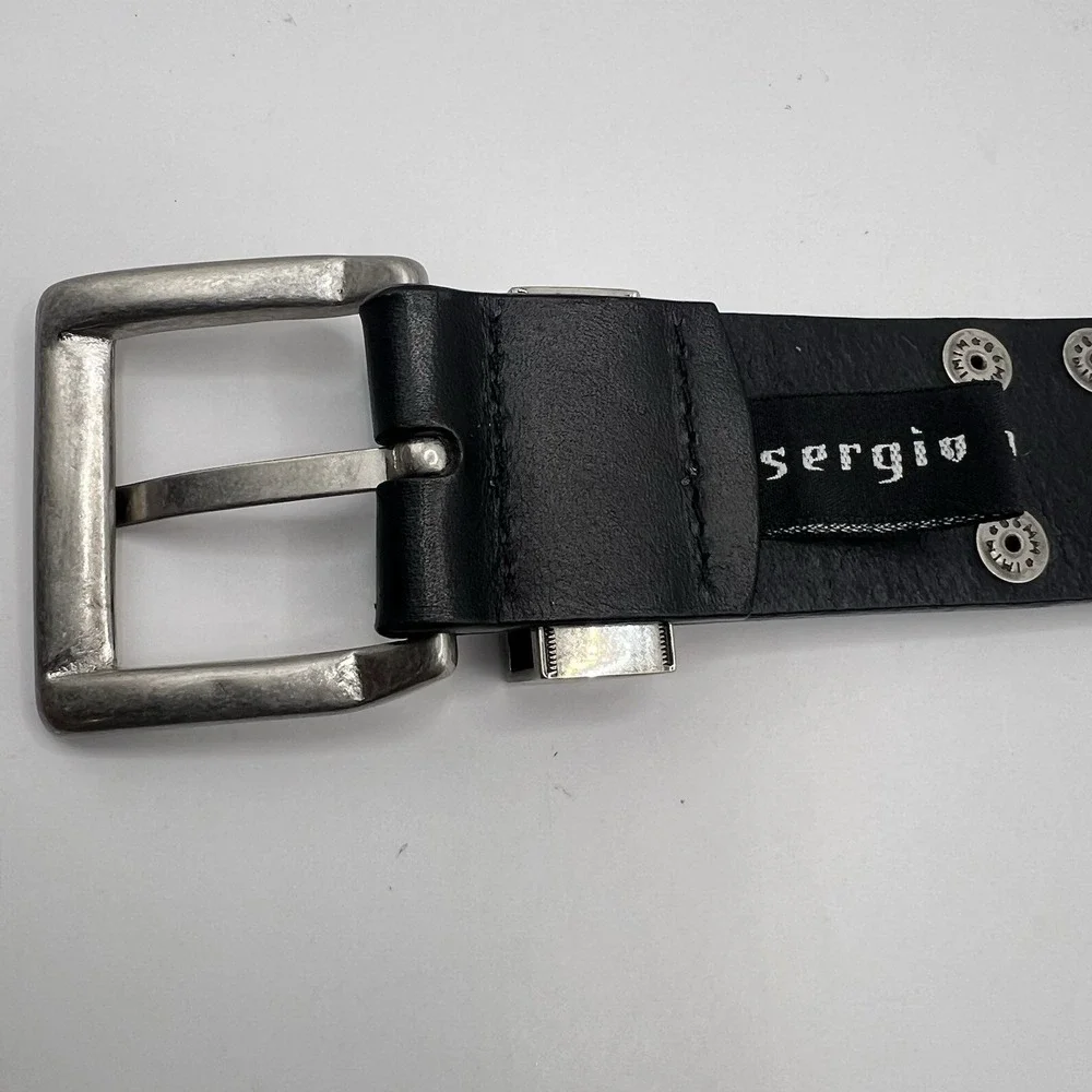 Y2K Sergio Valente Studded Leather Belt Unisex M (29-33) Black Biker Western